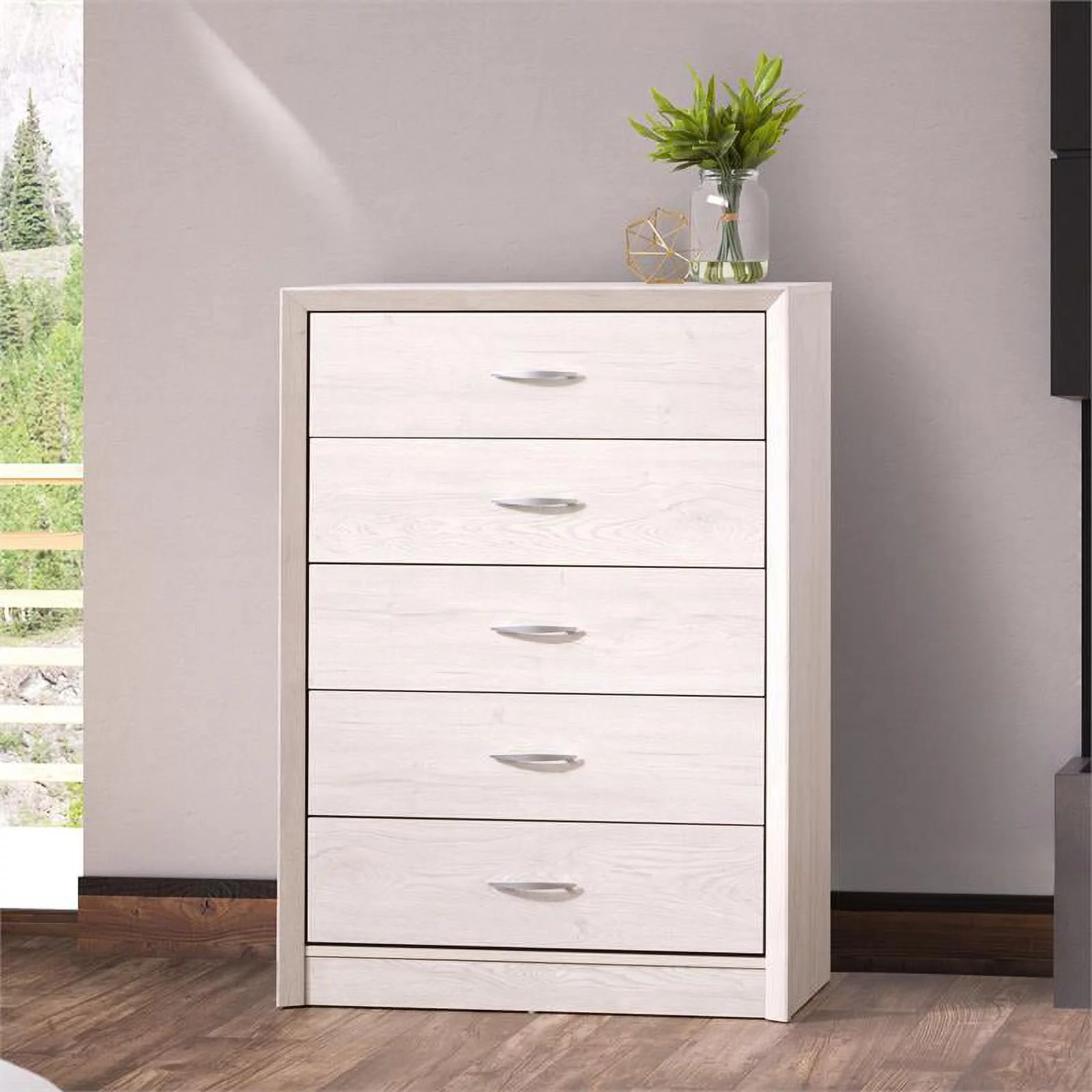 Bowery Hill 5-Drawer Mid-Century Engineered Wood Tall Dresser in White