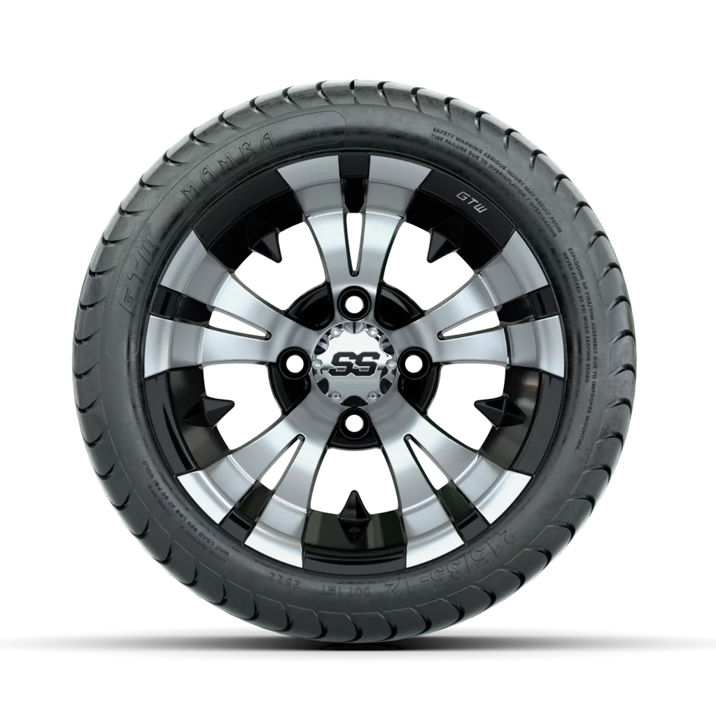 GTW Vampire 12 inch Black/Machined Golf Cart Wheel on 215/35-12 (18