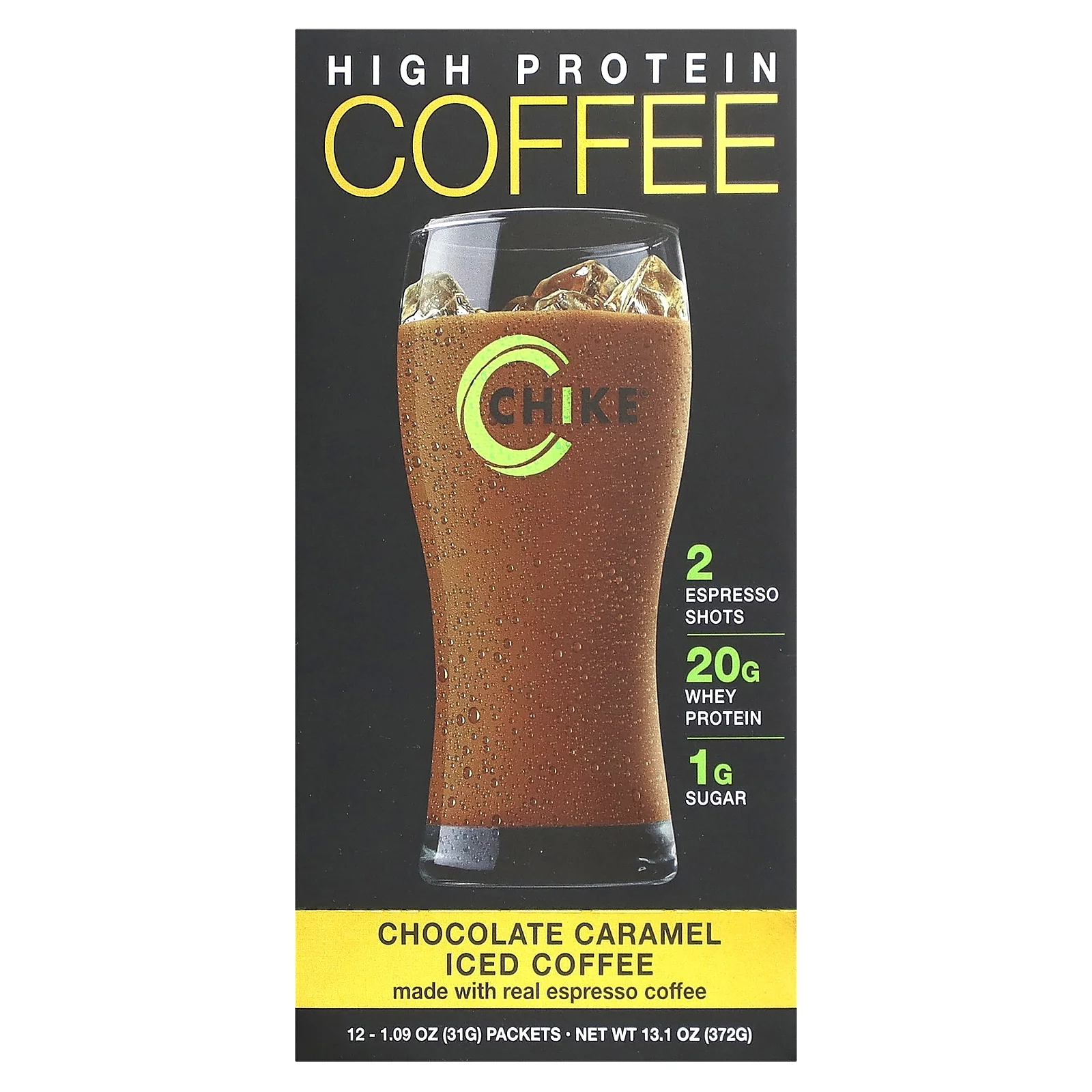 Chike Nutrition High Protein Iced Coffee, Chocolate Caramel, 12 Packets, 1.09 oz (31 g) Each
