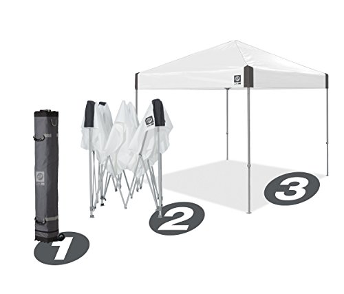 E-Z UP Ambassador Instant Pop Up Canopy Tent, 10' x 10', Roller Bag and 4 Piece Spike Set, Slate White