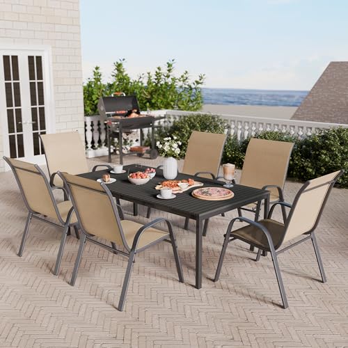 Patio Chairs Set of 6, Stackable Outdoor Dining Chairs Set with Breathable Seat Fabric, All-Weather Powder-Coated Metal Frame for Deck, Pool Side and Backyard, 350LBS Capacity (Grey)
