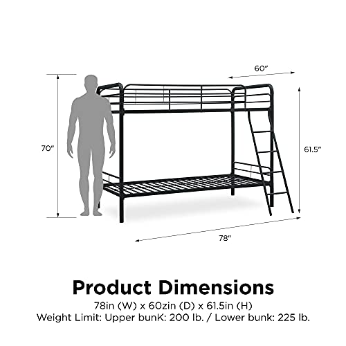 DHP Twin-Over-Futon Convertible Couch and Bed with Metal Frame, Ladder and Guardrails - Black