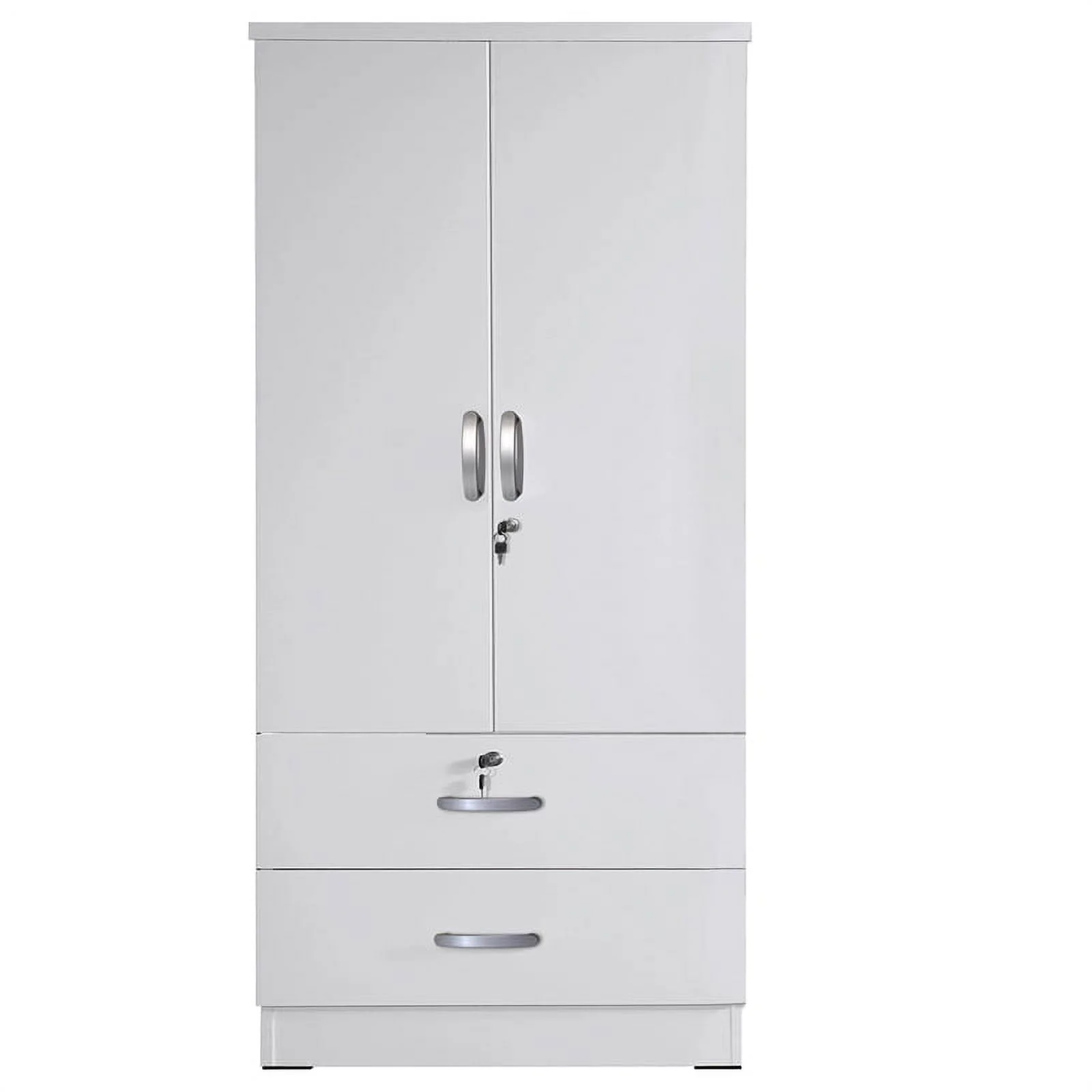 Pemberly Row Wood 2-Door Wardrobe Armoire with 2-Drawers in White