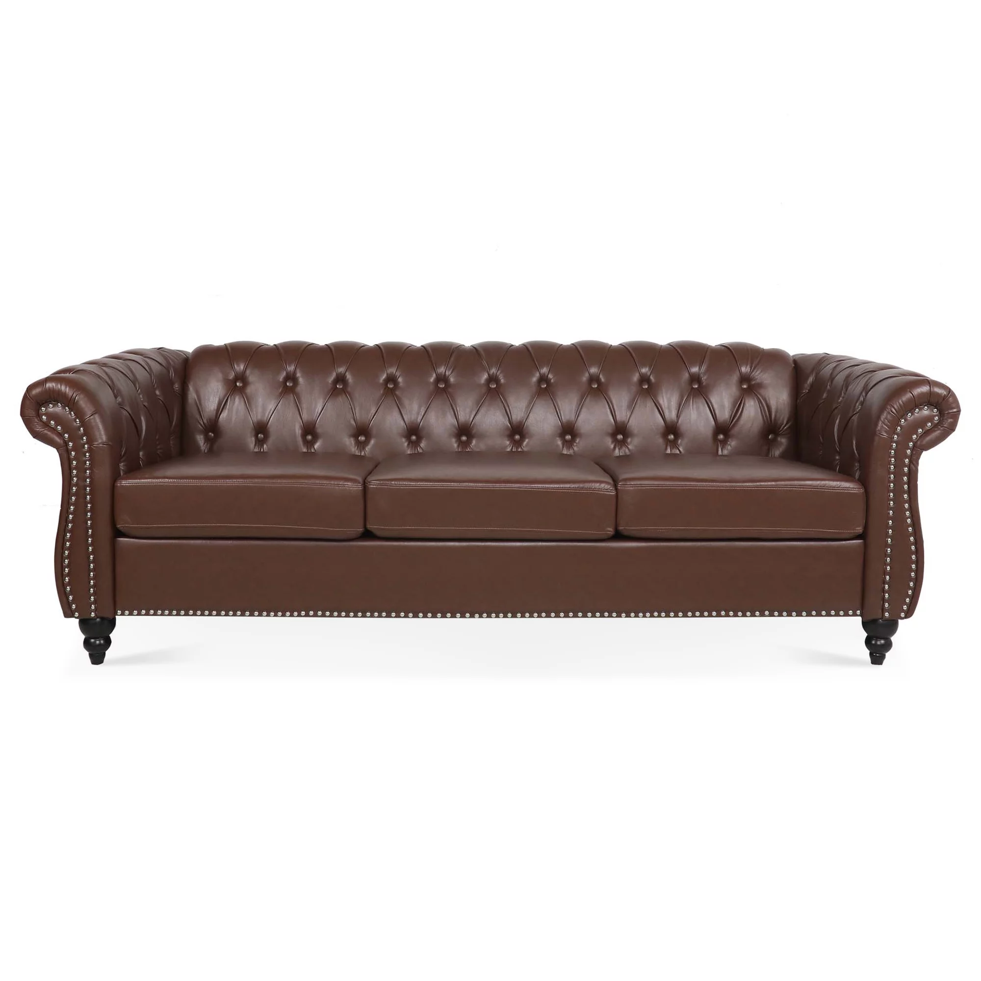 Chesterfield Sofas for Living Room, Rolled Arm 3-Seater Leather 84