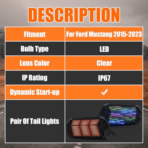 RGB LED Tail Light for Ford Mustang 2015-2023 Taillights Assembly [For Mustang GT & Shelby GT350 GT500] with Various Modes/RGB DRL/Sequential Turn Signal/Driver & Passenger Side Rear Light