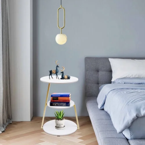 3-Tier End Table Living Room Sofa Side Snack Table Coffee Tray Under Sofa Table