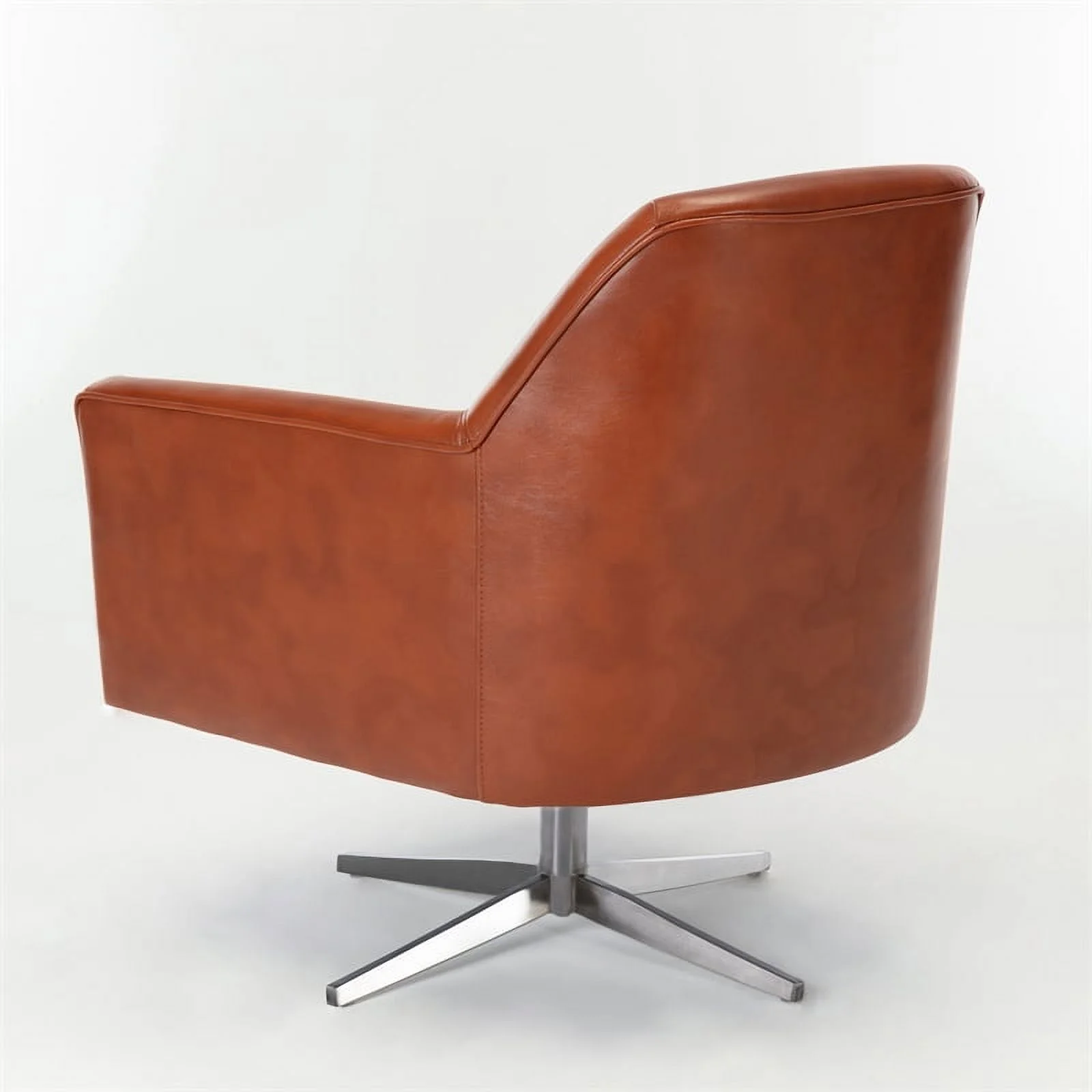 Bowery Hill Mid-Century Faux Leather Swivel Armchair in Caramel Brown
