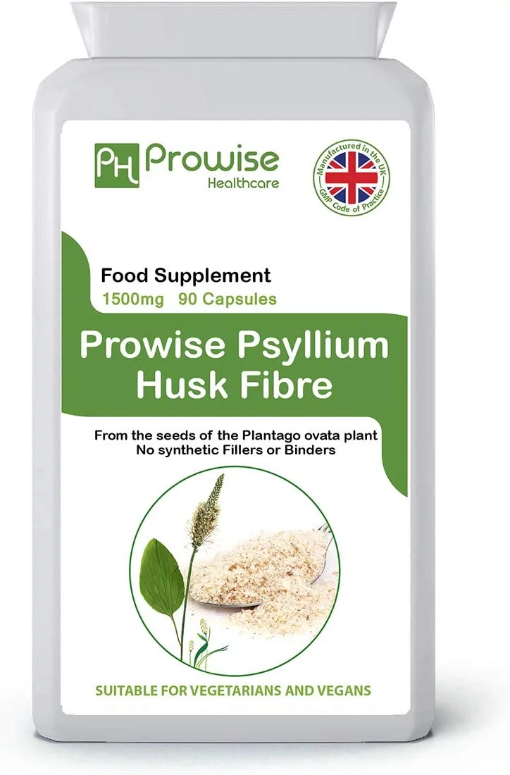 Psyllium Husks 1500mg x 90 Capsules - Natural Dietary Fibre for Colon Cleansing & Bowel Health - UK Manufactured | GMP Standards by Prowise Healthcare