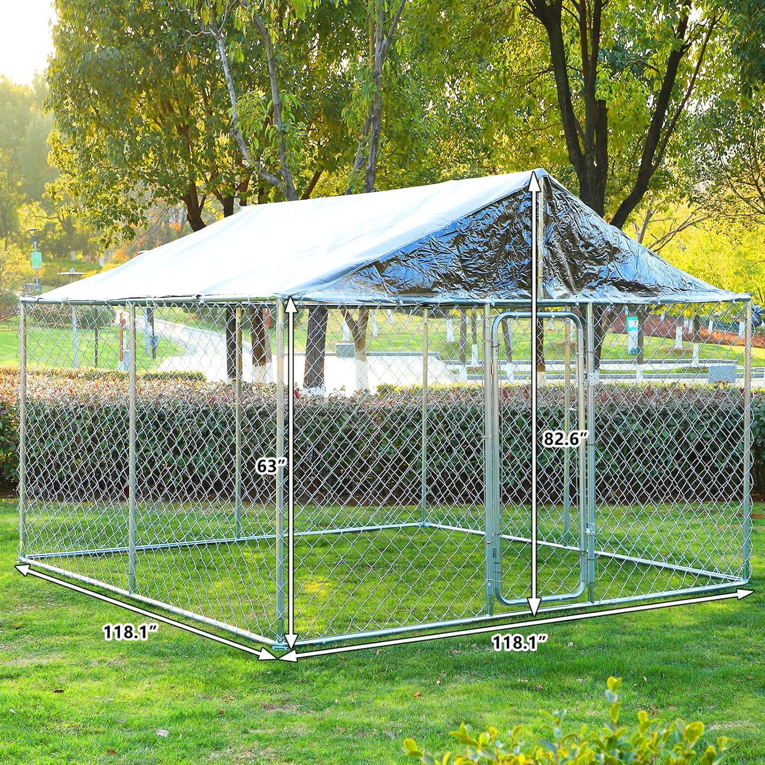 Haverchair Large Dog Kennel Outside with Roof, 9.8 x 9.8 x 6.5FT Outdoor Dog Kennel Cage Run Heavy Duty Dog Playpen Pen with Secure Lock, 118.1