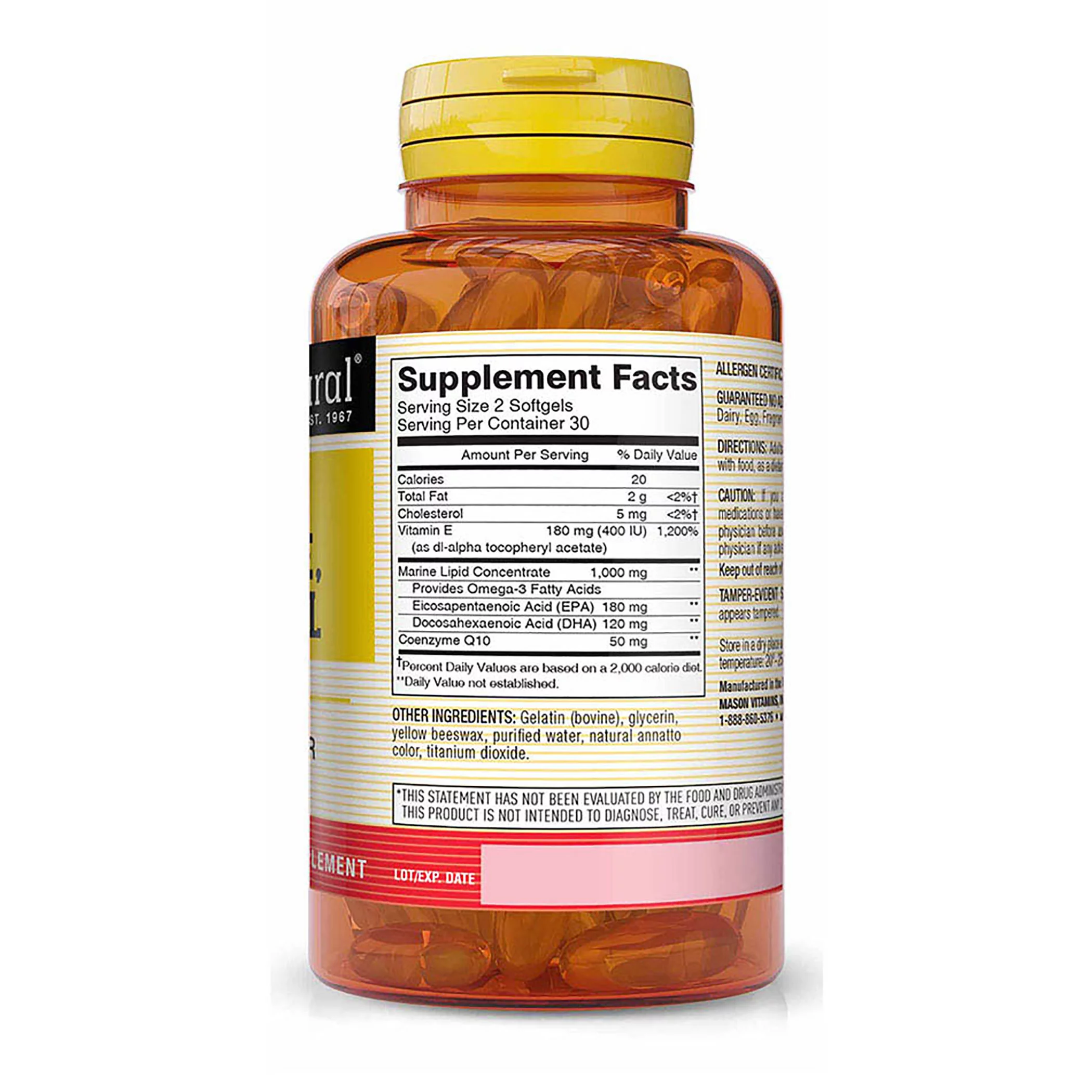 (3 pack) Mason Heart Trio: Co Q10, Vit E & Fish Oil - Boosts Heart Health, 60 Soft Gels.