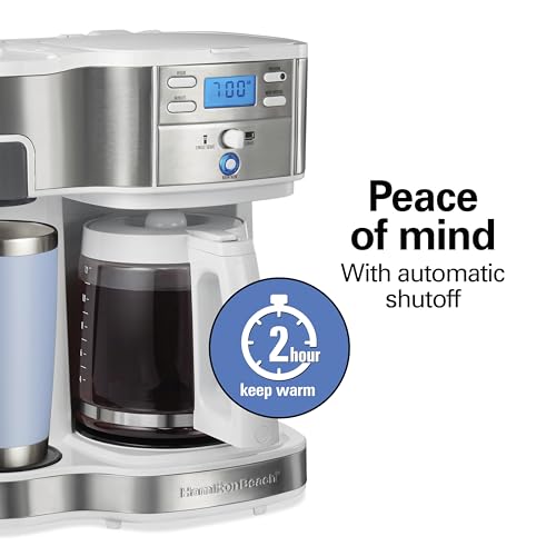 Hamilton Beach 49933 2-Way 12 Cup Programmable Drip Coffee Maker & Single Serve Machine, Glass Carafe, Auto Pause and Pour, White