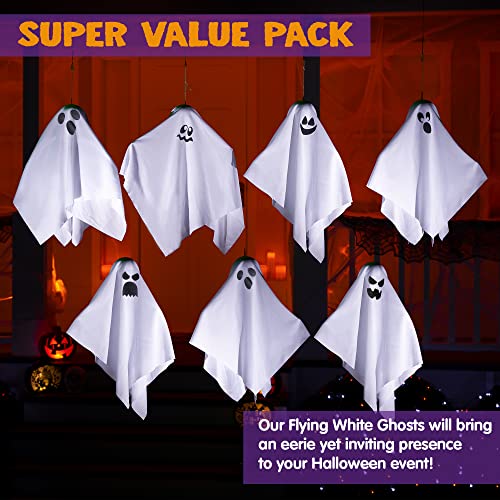 JOYIN 7 Pcs Halloween Hanging Ghost Decorations Outdoor, 19.6” Flying White Ghost Decor for Halloween Tree Front Yard Patio Lawn Garden Party and Holiday Décor