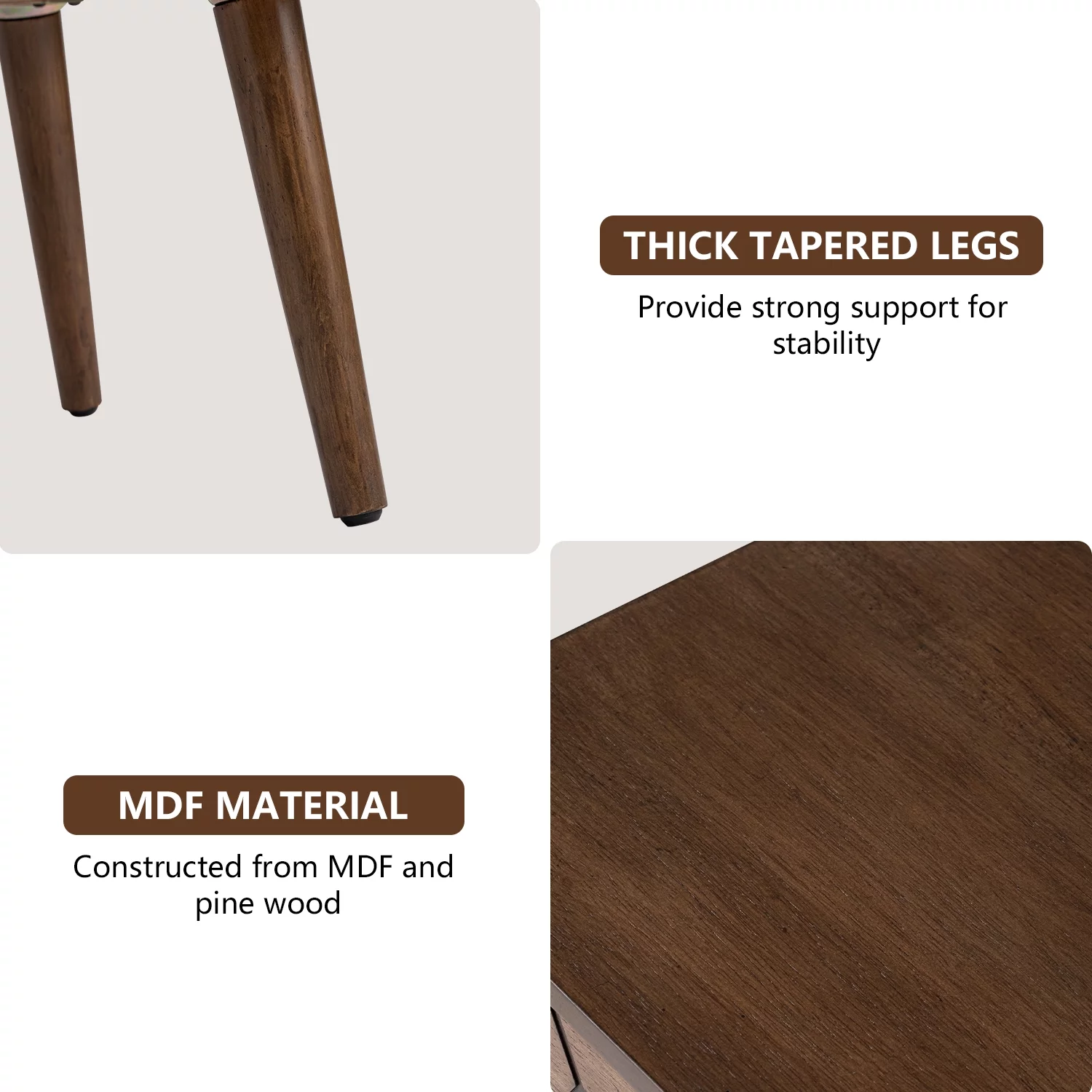 COSIEST Mid-Century Nightstand Brown Modern MDF Bedside Table Wood Accent End Table with Drawer