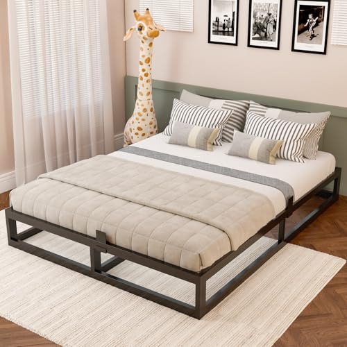 6 Inch Queen Bed Frame with Steel Slat Support, Low Profile Queen Metal Platform Bed Frame Support Mattress Foundation, No Box Spring Needed/Easy Assembly/Noise Free