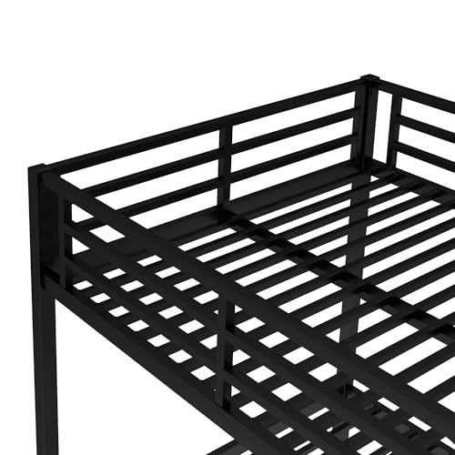 Heavy Duty Bunk Bed Frame with Ladder, Twin XL Over Twin XL Bunk Beds with Safety Guardrails, Adults Bunk Beds with Noise-Reducing Rubber Stoppers, Easy Assemble, Black