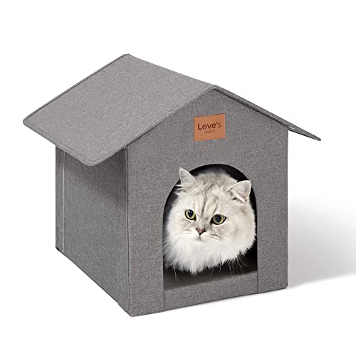 Love's cabin Outdoor Cat House Weatherproof, Insulated Feral Cat House Outdoor for Winter, Waterproof Outside House for/Indoor Cats, Shelter with Removable Soft Cushion,Grey