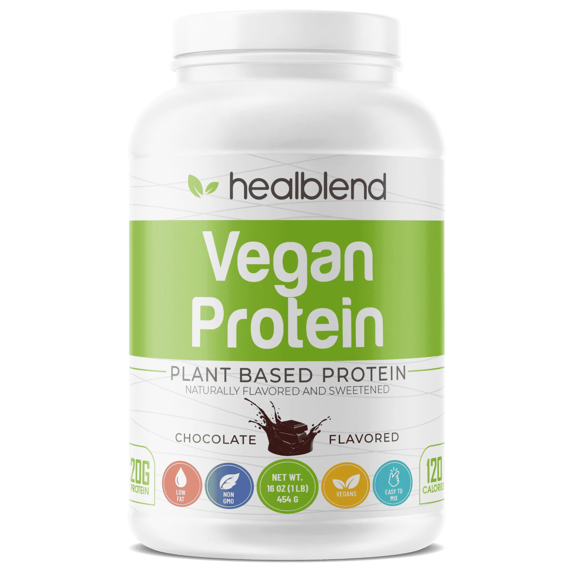 Healblend Organic Vegan Protein Powder Chocolate Flavor - 20g Plant Based Pea Protein Isolate for Muscle Support and Recovery - Non-GMO, Gluten-Free, Soy-Free - 16 OZ