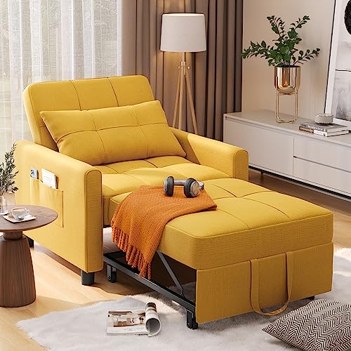 Noelse Convertible Futon Sofa Bed, 3-in-1 Multi-Functional Sleeper Chair Bed, Adjustable Backrest Recliner with Modern Linen Fabric for Living Room Bedroom Apartment Small Space, Dark Grey