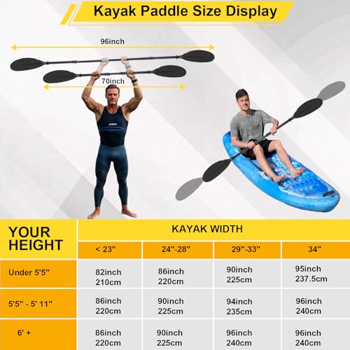 Kayak Paddle for Adults,70 to 95in Paddle Board Paddles Telescopic Frosted Pipe Shaft Kayaking Boating Canoeing with 1 Free Paddle Leash Double Oar Float Paddle Sturdy Durable