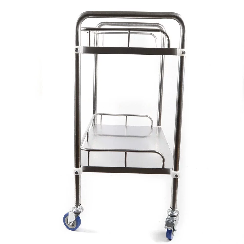 Mkyiongou 2 Tiers Stainless Steel Cart Trolley Medical Lab Mobile Rolling Serving Trolley