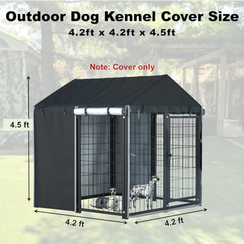 Outdoor Dog Kennel Cover - Full Coverage for 8'Dx4'Wx6'H Dog Cages, 600D Heavy Duty Waterproof Kennel Cover, Black