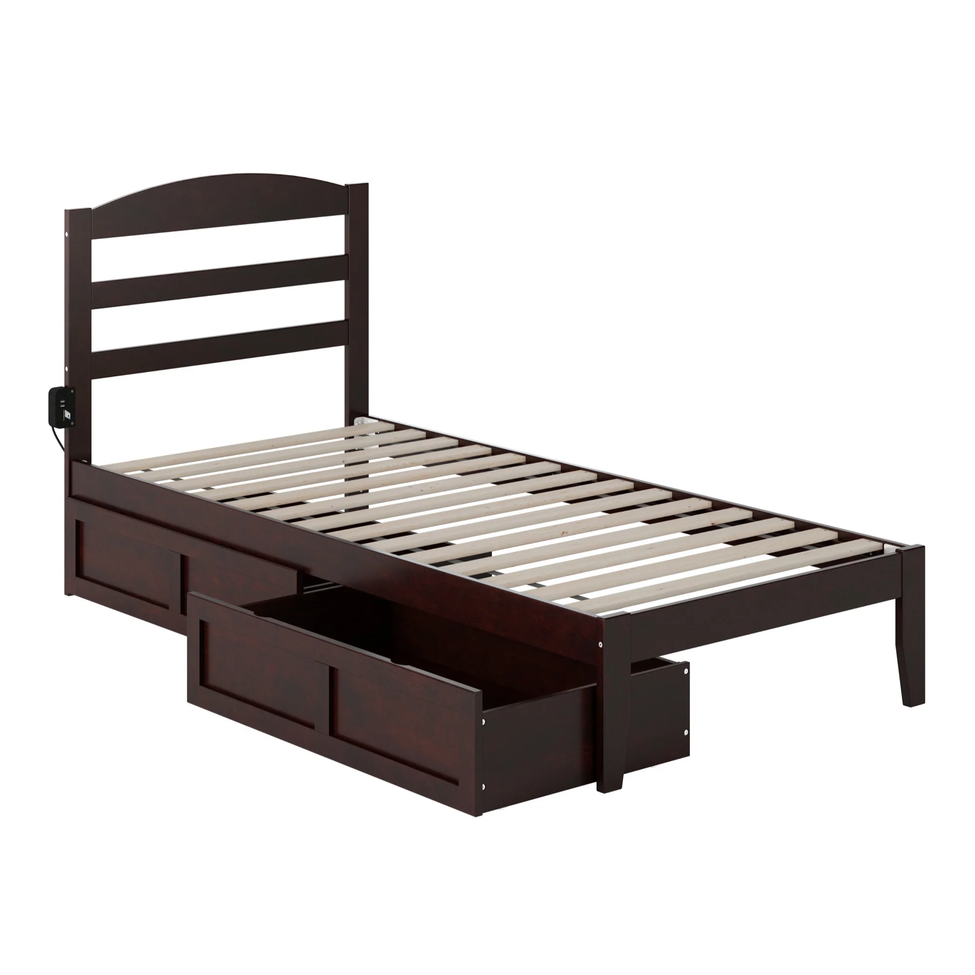 Warren, Solid Wood Platform Bed with Storage Drawers (Set of 2), Twin XL, Espresso