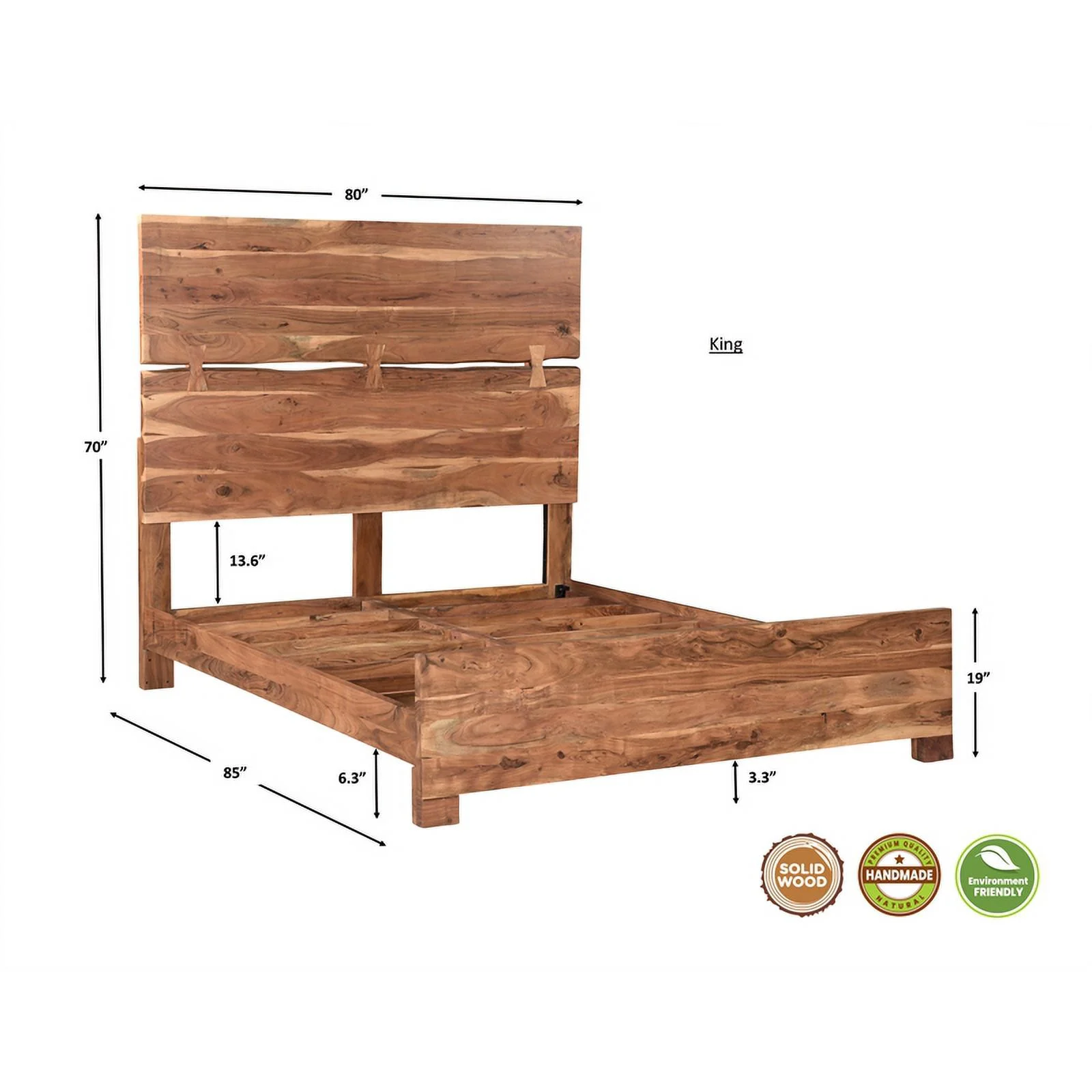 Taran Designs Harper 3-piece Solid Wood King Bedroom Set in Brown