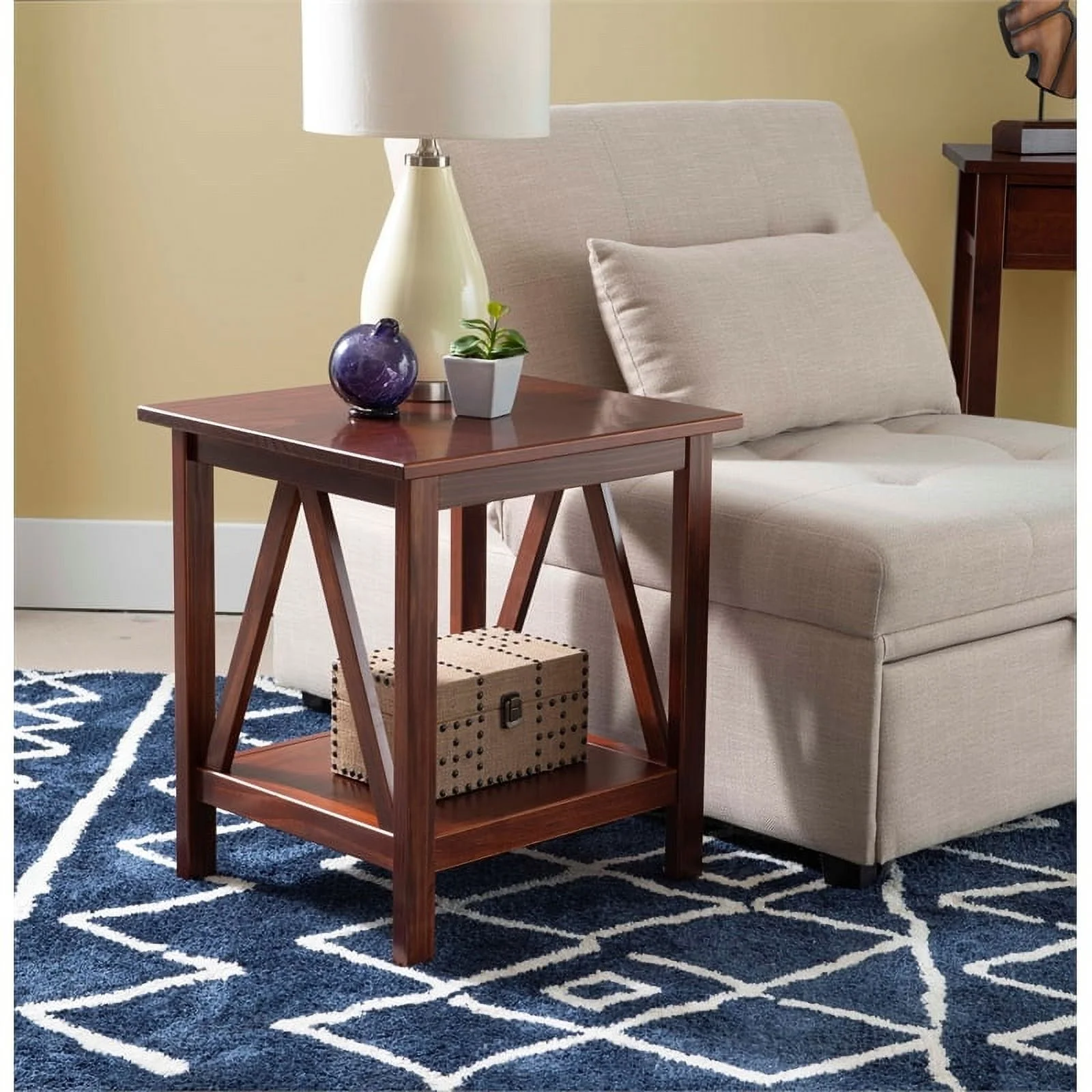 Riverbay Furniture Wood X-Design End Table in Antique Brown