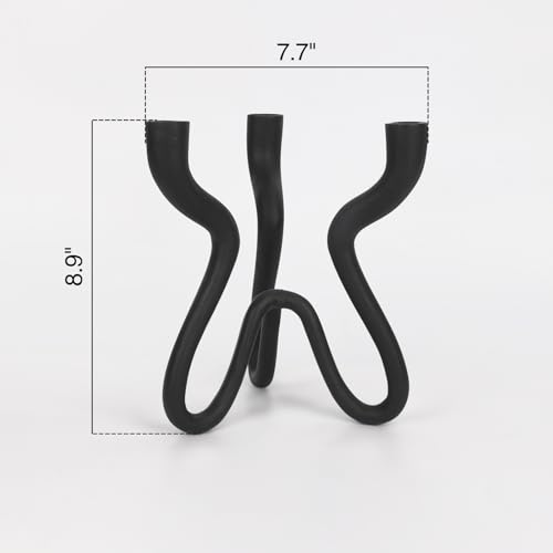 Triple Candle Holder Candelabra - Cast Iron Metal Taper Candlestick Stand with Matte Black Finish - Elegant Wedding Centerpiece for Home, Dining, Event Decor