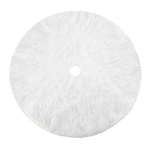 Konsait Plush Christmas Tree Skirt - Round Snow White Xmas Tree Mat Base Cover for Holiday Home Decorations,31Inch/78CM