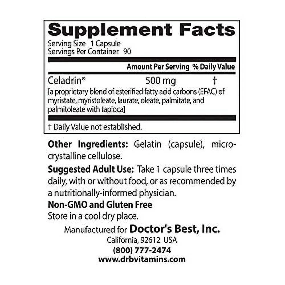 Doctor's Best Celadrin, Non-GMO, Gluten Free, Joint Support, 500 mg, 90 Caps