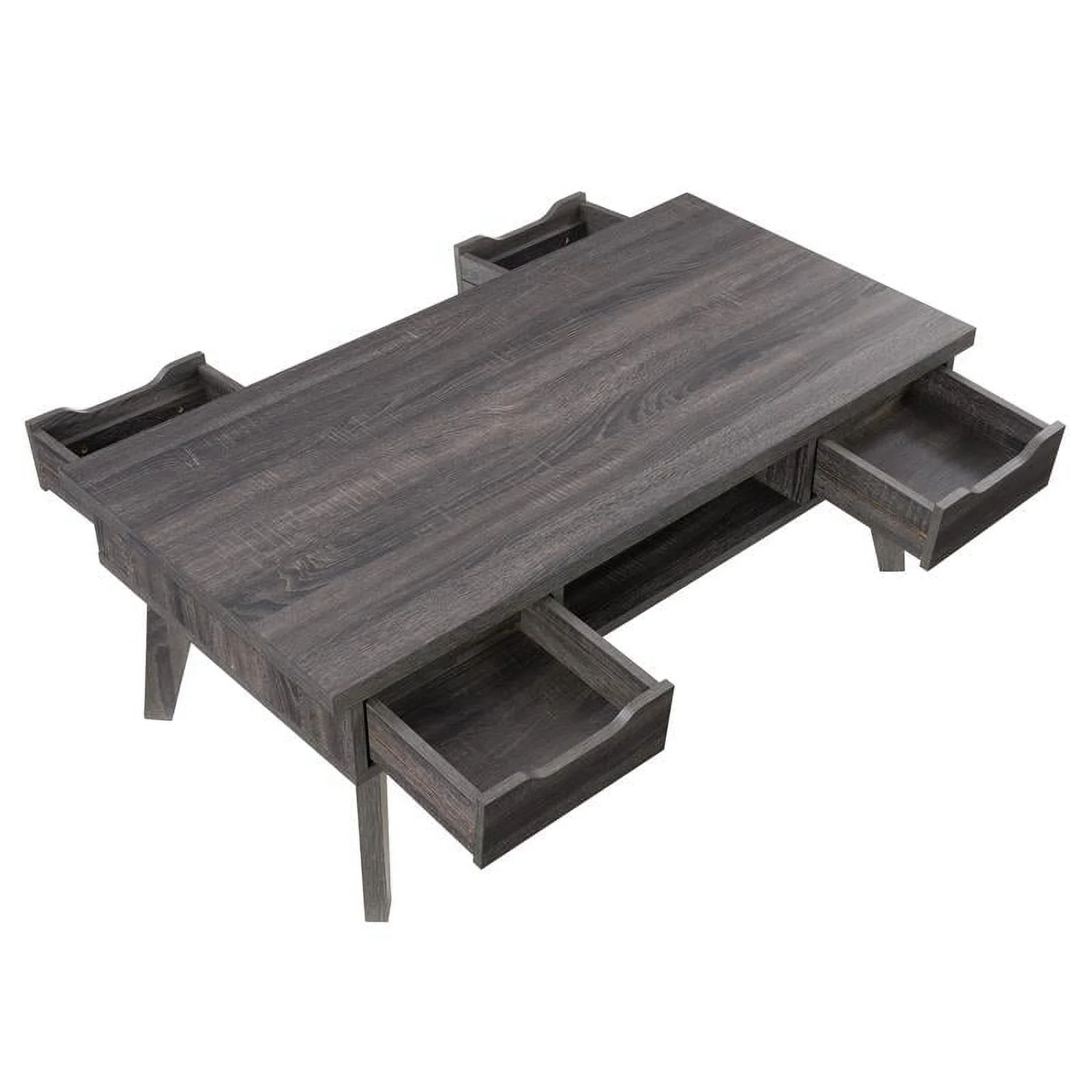 Hollywood Mid Century Dark Gray Engineered Wood Coffee Table with Drawers