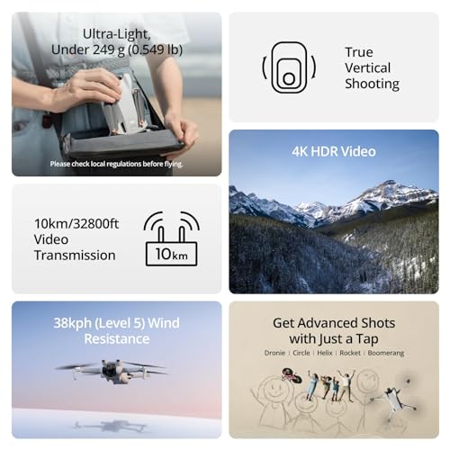 DJI Mini 3 Fly More Combo, Lightweight 3x Mechanical Gimbal Mini Camera Drone with 4K HDR Video, 3 Batteries for 114-min Flight Time, up to 32800ft (10km) Video Transmission, True Vertical Shooting