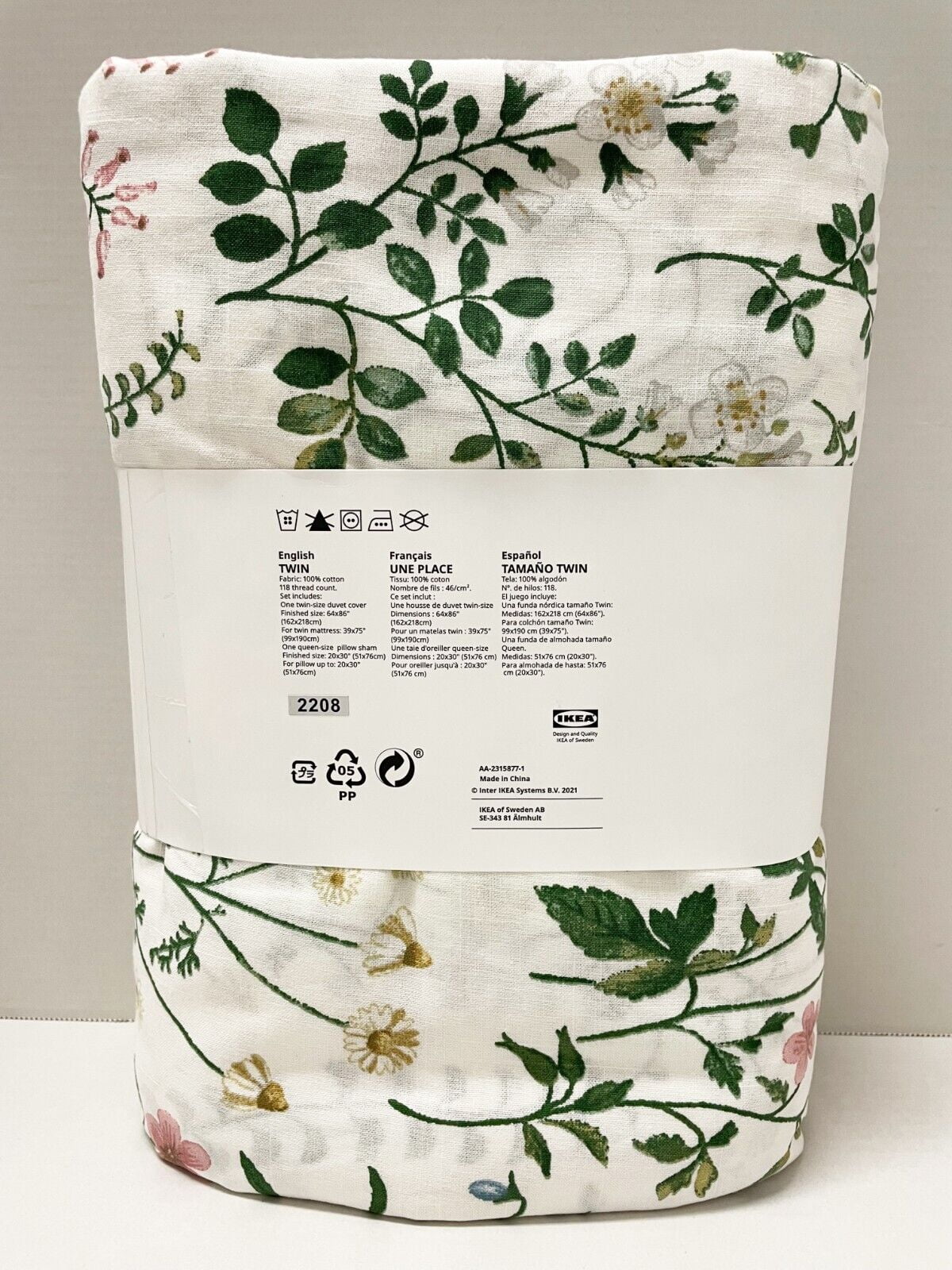 IkeaMarket TIMJANSMOTT Twin Duvet cover and pillowcase white/floral pattern