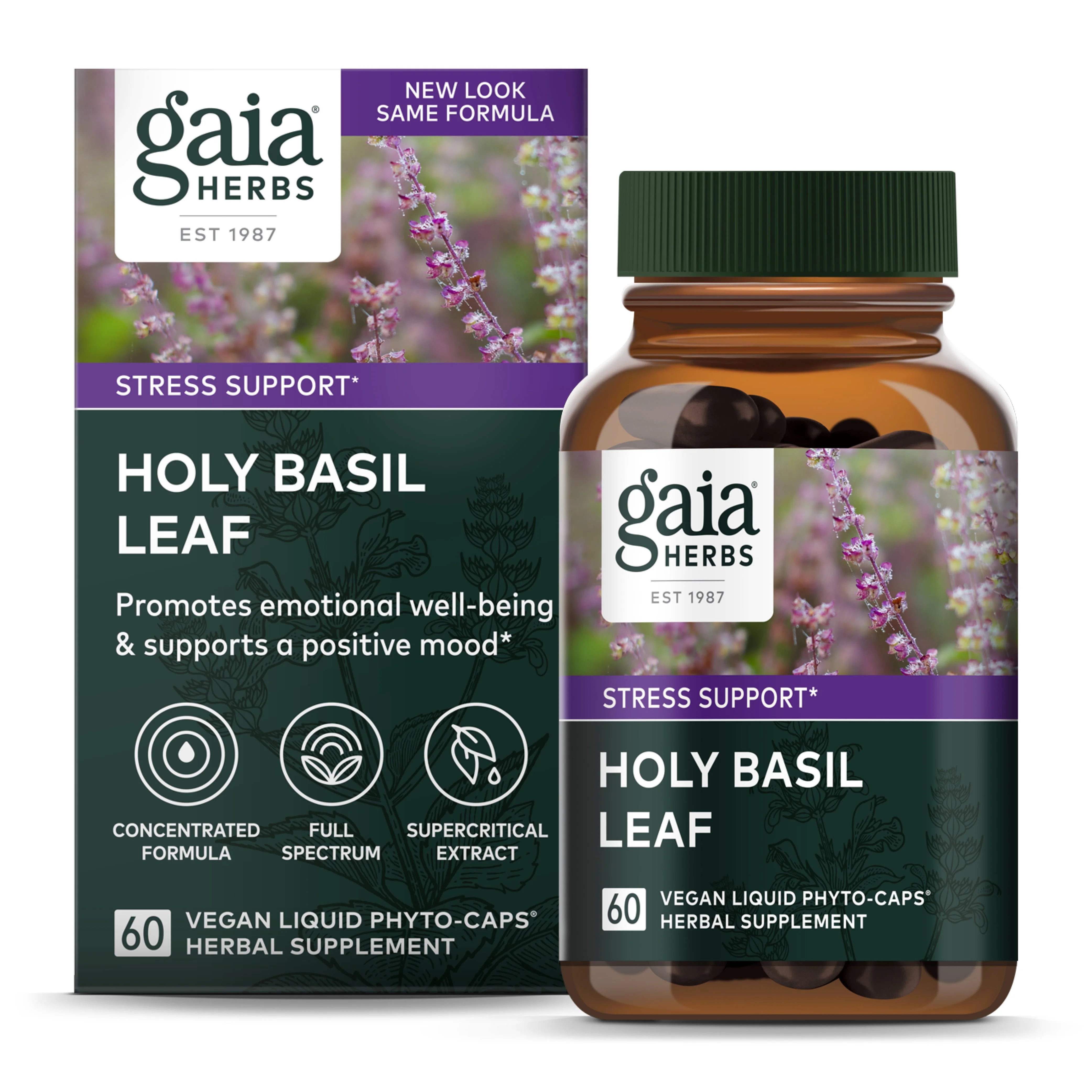 Gaia Herbs Holy Basil Leaf - 60 Vegan Liquid Phyto-Caps (30-Day Supply)