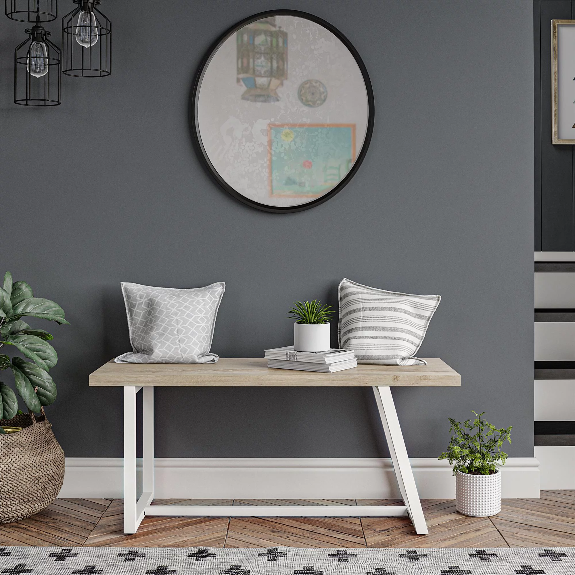 Novogratz Palomino Asymmetrical Entryway Bench, White