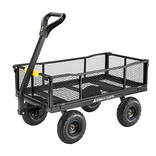 Gorilla Carts Steel Utility Wagon w/Removable Side Panels, 4 Cu Ft, 900 lb Capacity, Black - Outdoor Flatbed Cart with 40