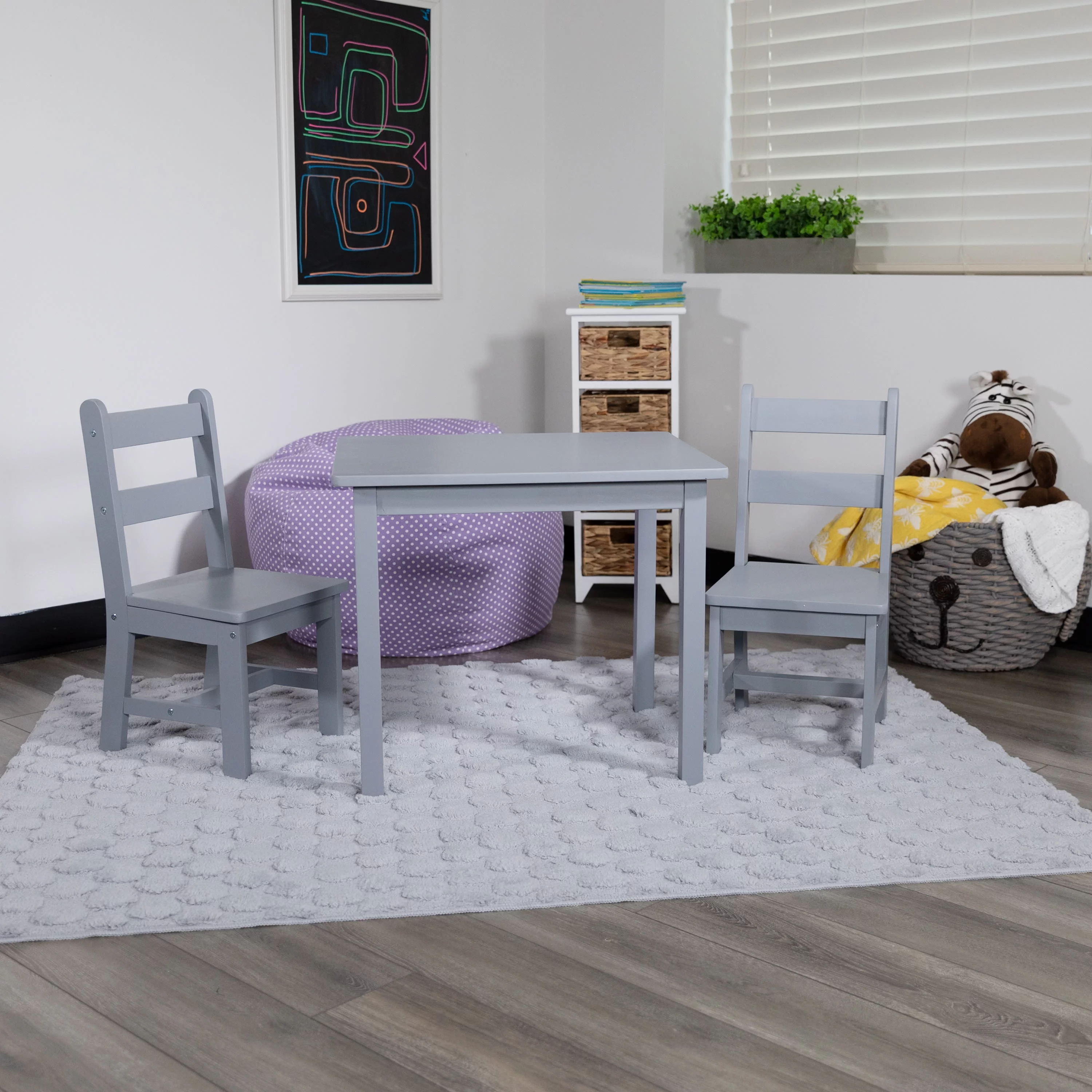 Flash Furniture Kyndl Kids 3 Hardwood Piece Table and Chair Set, Gray
