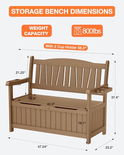 YEFU Outdoor Storage Bench for Patio: Heavy Duty Garden Bench with 96° High Backrest & Oversized Seating - Weatherproof HIPS Patio Benches with Storage for Porch Backyard Park Room, Grey