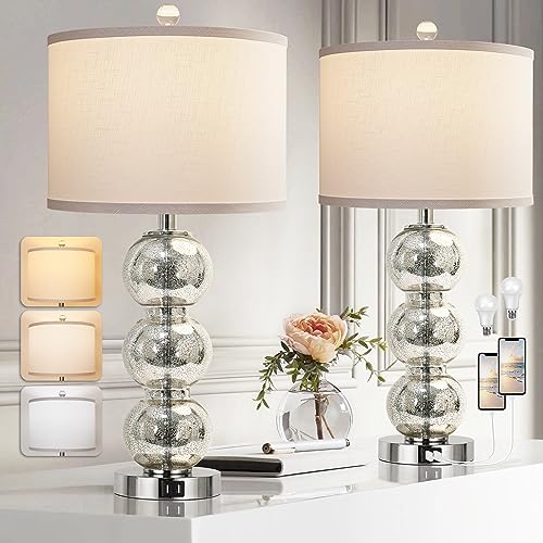 Set of 2 Table Lamps for Living Room Glass Triple-Sphere 27