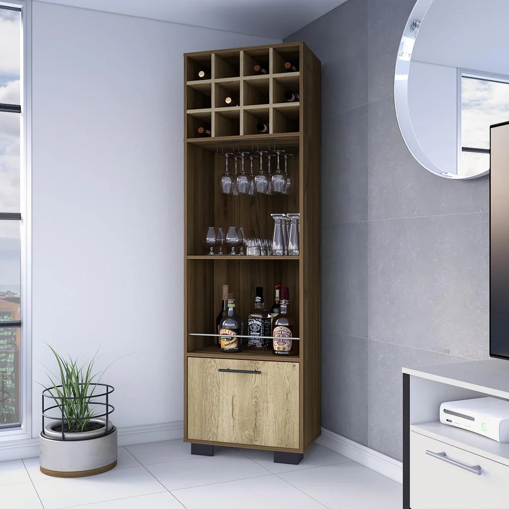 FM FURNITURE Aubree Bar Cabinet  Mahagony (brown) / Macadamia Engineered Wood