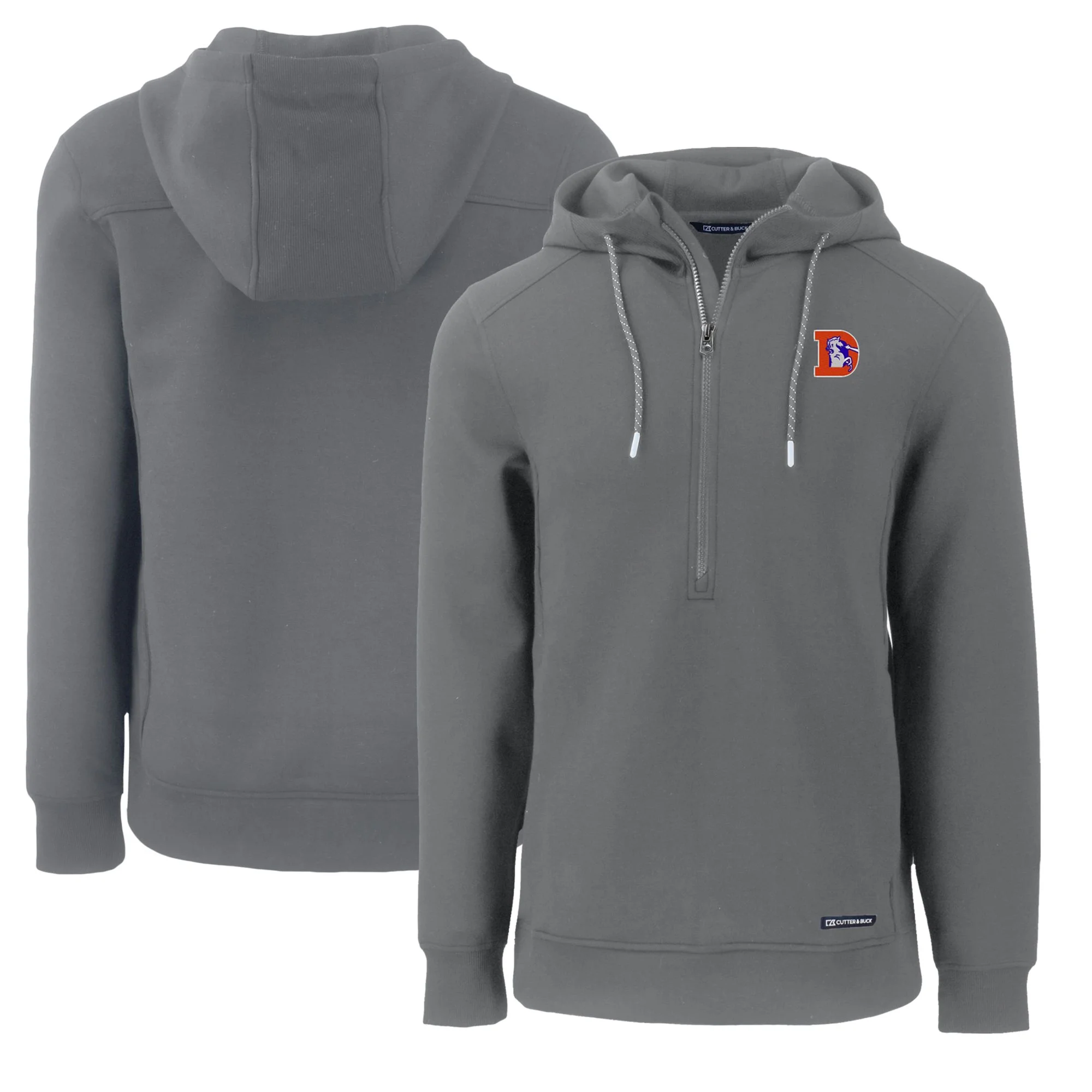 Men's Cutter & Buck Gray Denver Broncos Throwback Roam Eco Half-Zip Recycled Pullover Hoodie