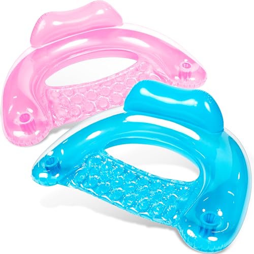 SLOOSH Inflatable Pool Floats Adult,2 Pack Pool Chairs with Cup Holders,Pure Blow up Floats Chair,Hammock Noodle Mat for Relaxing Summer Water Fun Swimming Party Beach