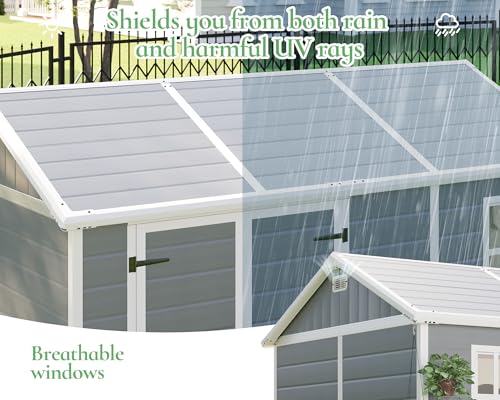 10.5x7.6x7.5 ft Outdoor Resin Storage Shed with Floor, Windows & Air Vents, Large Waterproof Tool Shed for Garden, Backyard, Lawn Equipment & Bikes, Grey