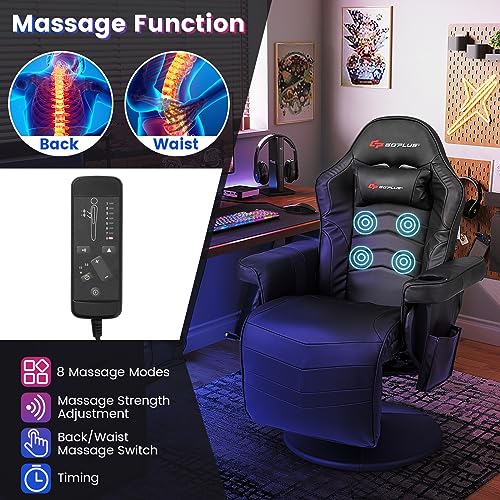 Gaming Recliner Adjustable Massage Gaming Chair with Cup Holder Footrest Ergonomic Single Sofa Living Room Home Theater Seating with Side Pouch, Blue
