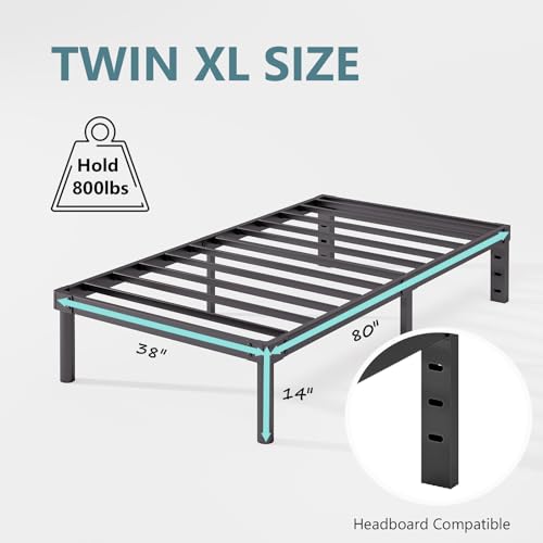 Full Size Bed Frame 14 Inch Metal Bed Frames Full No Box Spring Needed Heavy Duty Easy Assembly Noise Free 4003-14B