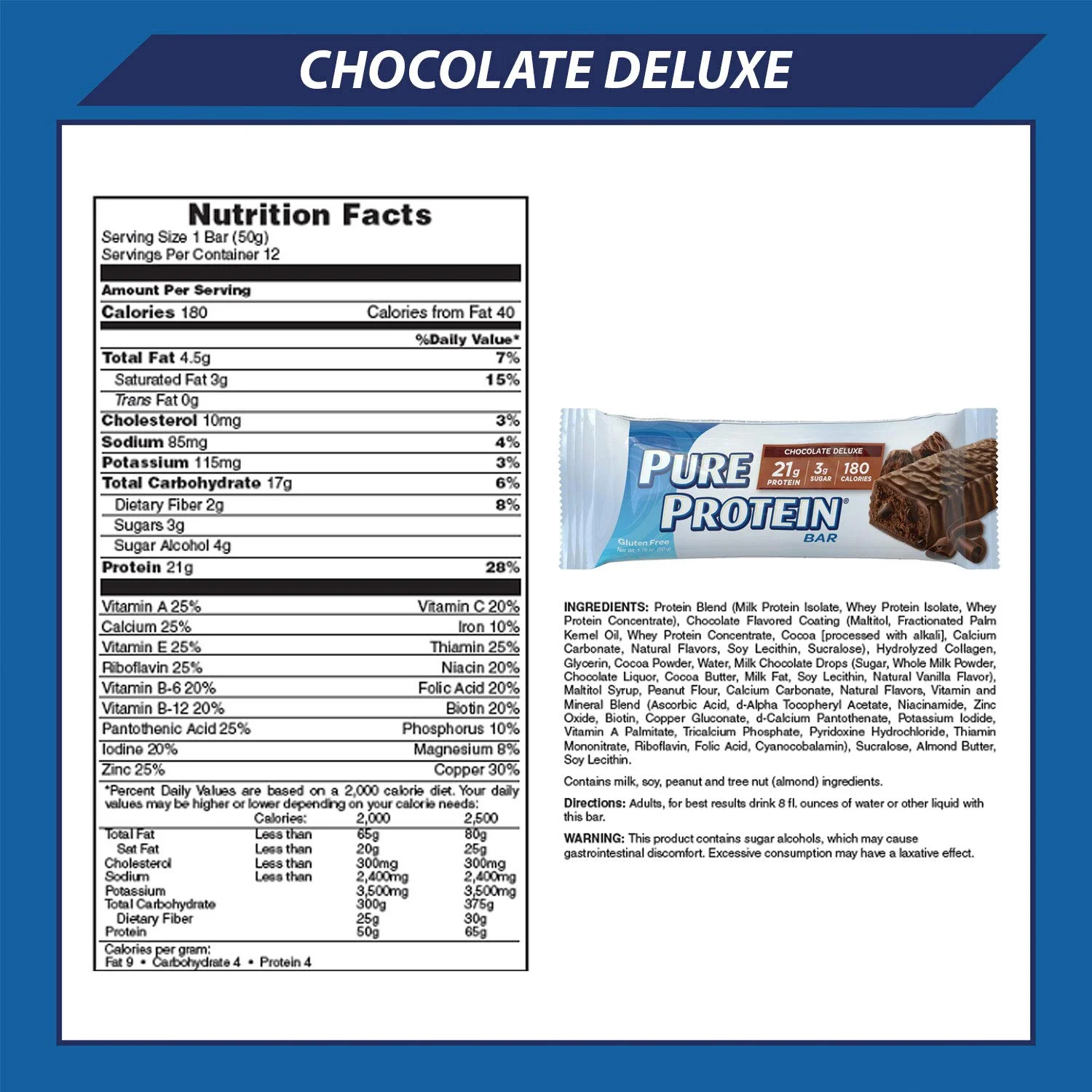 Pure Protein Chocolate Deluxe Protein Bars, 1.76 oz, 12 Count