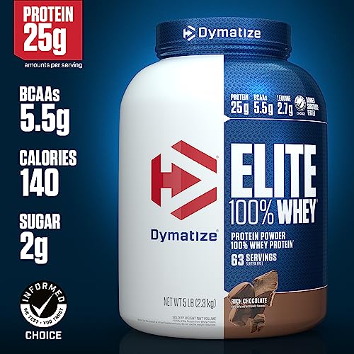 Dymatize Elite 100% Whey Protein Powder, Vanilla, 25g of Protein, 5.5g BCAAs, Less Than 140 Cal., Gluten Free, 2g Carb, 2g Sugar, 3g Fat (67 Servings)