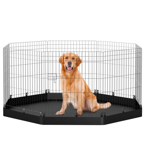 PJYuCien Dog Playpen - Metal Foldable Dog Exercise Pen, Pet Fence Puppy Crate Kennel Indoor Outdoor with 8 Panels 24”H & Bottom Pad for Small Medium Pets