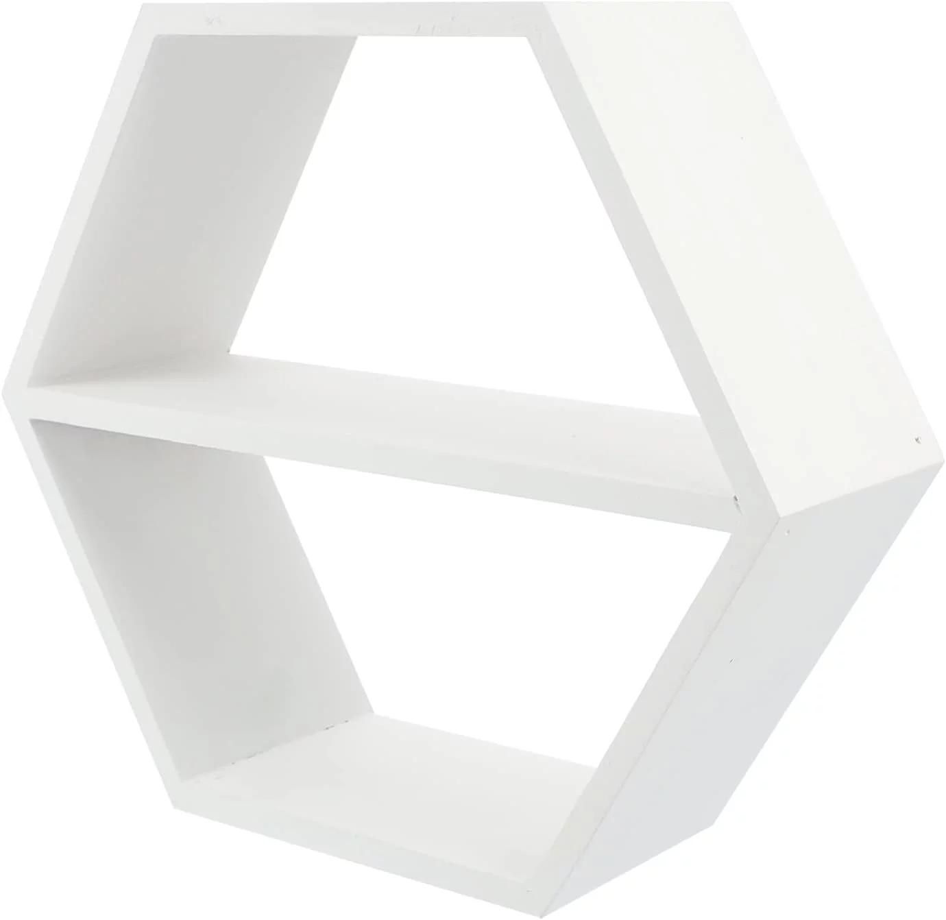 LFOGoods Hexagon Floating Shelves Wall Mounted Hanging Hexagon Rustic Farmhouse Wood Shelf for Living Room Bedroom Bathroom Kitchen Office White-White